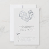 シルバーエレガントハートライトグレーウェディングRSVP 出欠カード (正面)