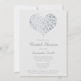 シルバーエレガントハートライトグレーブライダルシャワー 招待状