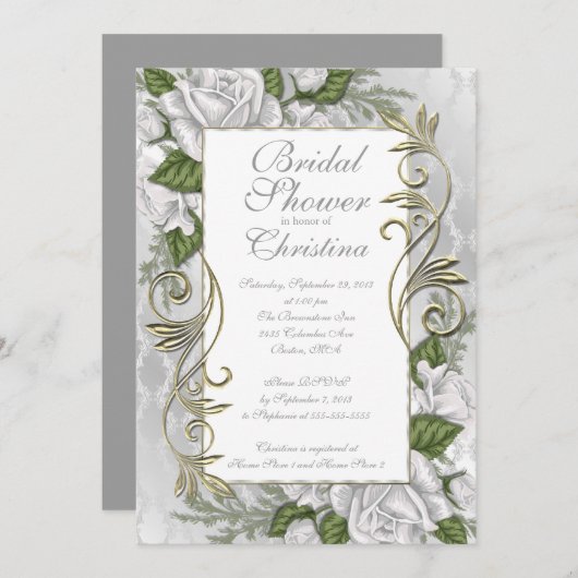 シルバーエレガントバラブライダルシャワー招待状 招待状 (正面/裏面)