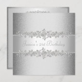 シルバーエレガントバラ誕生日パーティー 招待状 (正面/裏面)