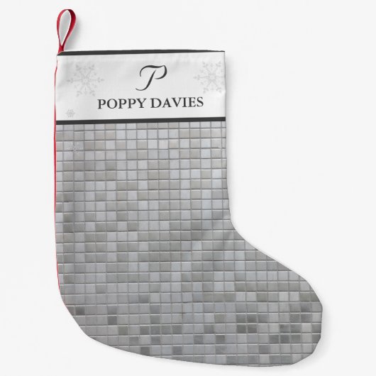 シルバーエレガントパーソナライズされたストッキング スモールクリスマスストッキング (正面)