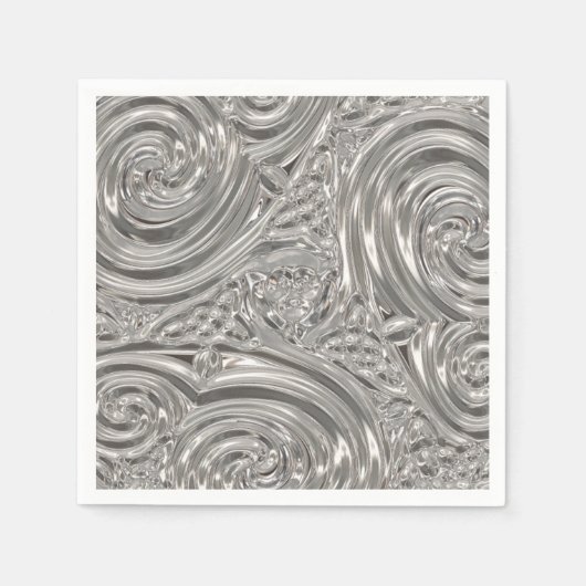 シルバーエレガントビクトリアンアールヌーボー スタンダードカクテルナプキン (正面)