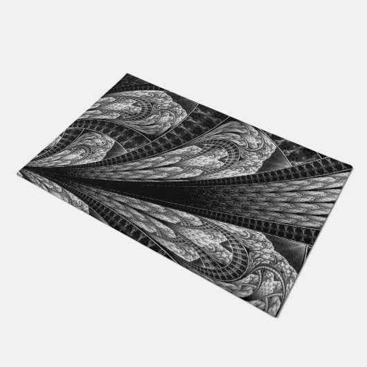 シルバーエレガントフラクタルデザインデジタルアート ドアマット (アングル)