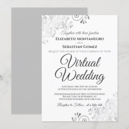 シルバーエレガントフリルグレーとホワイト結婚バーチャル 招待状