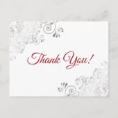 シルバーエレガントフリル赤いスクリプ結婚トの感謝 ポストカード (正面)