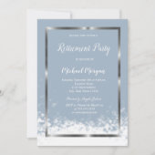 シルバーエレガントフレームダスティブルーリタイア 招待状 (正面)