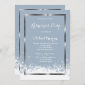 シルバーエレガントフレームダスティブルーリタイア 招待状 (正面/裏面)
