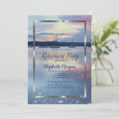 シルバーエレガントフレームネイビーヨットサンセットリタイア 招待状 (スタンド正面)