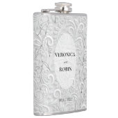 シルバーエレガントフローラ結婚フラスコ – パーソナライズされた フラスク (右)