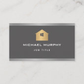 シルバーエレガントブラシ仕上げメタルホームロゴ 名刺 (正面)