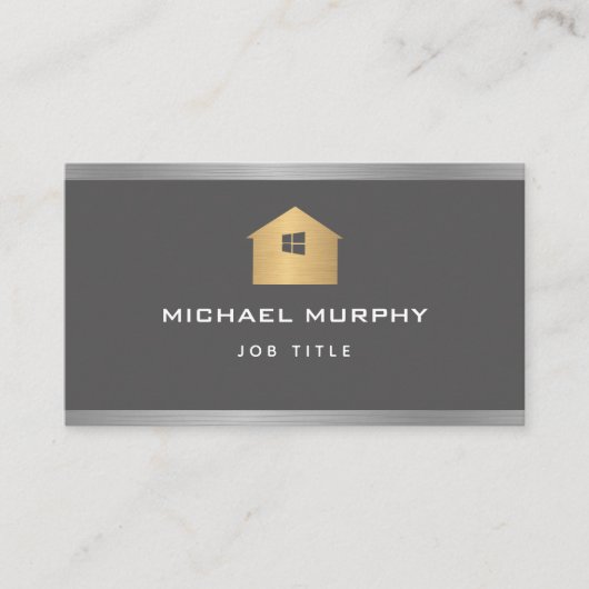 シルバーエレガントブラシ仕上げメタルホームロゴ 名刺 (正面)