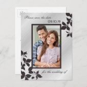 シルバーエレガントブラックフローラ写真Save The Date 案内ポストカード (正面/裏面)