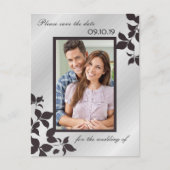 シルバーエレガントブラックフローラ写真Save The Date 案内ポストカード (正面)