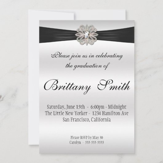 シルバーエレガントブラック&ピンクの卒業式パーティー 招待状 (裏面)