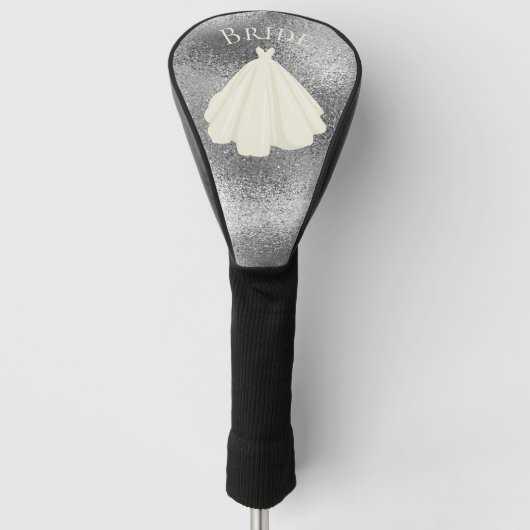 シルバーエレガントホワイトブライドガウンタイポグラフィ結婚ズ ゴルフヘッドカバー (正面)