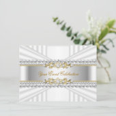 シルバーエレガントホワイト金ゴールド誕生日パーティー 招待状 (スタンド正面)