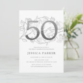 シルバーエレガントホワイト50誕生日 招待状 (スタンド正面)