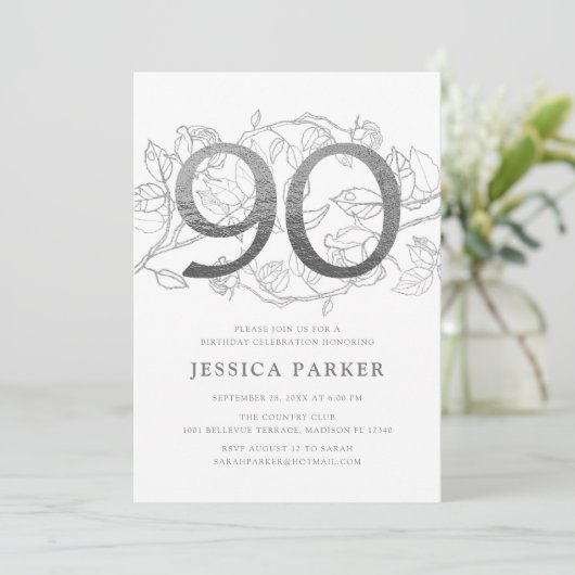 シルバーエレガントホワイト90誕生日 招待状 (スタンド正面)
