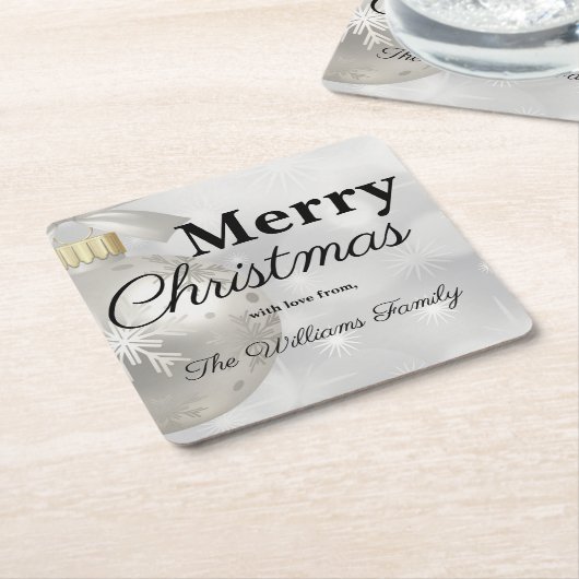 シルバーエレガントメリークリスマスホリデーパーティー スクエアペーパーコースター (アングル)