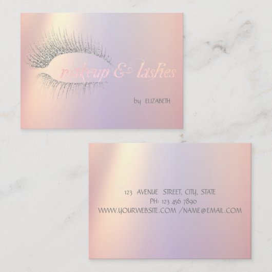 シルバーエレガントモダングリッターまばたき、メイクアップ 名刺 (正面/裏面)