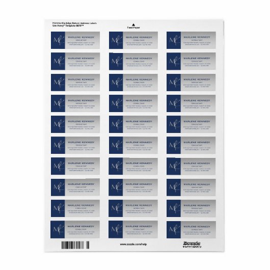 シルバーエレガントモノグラムネイビーブルー差出人住所L ラベル (フルシート)