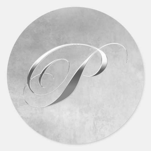 シルバーエレガントモノグラムPカスタムウェディングステッカー ラウンドシール (正面)