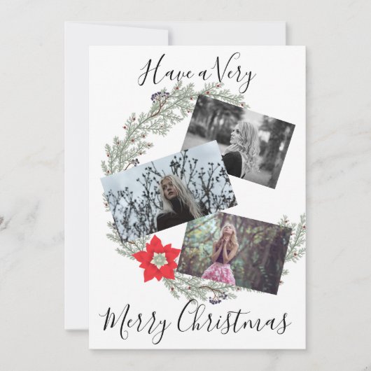 シルバーエレガントリース&レッドポインセチア写真 シーズンカード (正面)