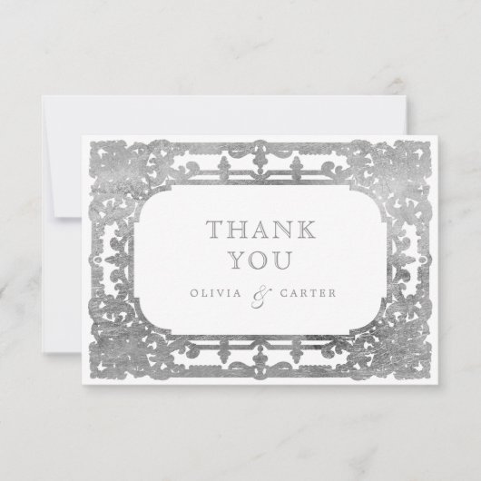 シルバーエレガントロマン華美ティックなヴィンテージ結婚式 サンキューカード (正面)
