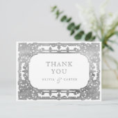 シルバーエレガントロマン華美ティックなヴィンテージ結婚式 サンキューカード (スタンド正面)