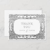 シルバーエレガントロマン華美ティックなヴィンテージ結婚式 サンキューカード (正面/裏面)