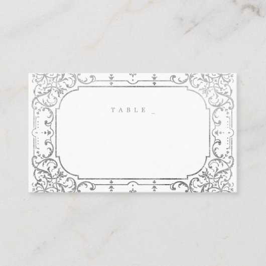 シルバーエレガントロマン華美ティックなヴィンテージ結婚式 プレイスカード (正面)