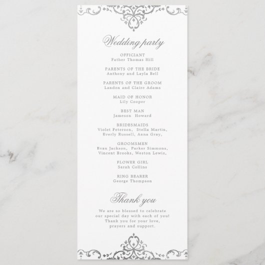 シルバーエレガントロマン華美ティックなヴィンテージ結婚式 プログラム (裏面)