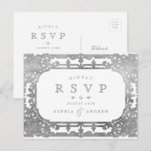 シルバーエレガントロマン華美ティックヴィンテージRSVP インビテーションポストカード (正面/裏面)