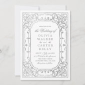 シルバーエレガントロマ華美ティックなヴィンテージの結婚式 招待状 (正面)