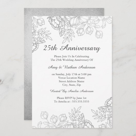 シルバーエレガントヴィンテージフローラ25周年記念 招待状 (正面/裏面)