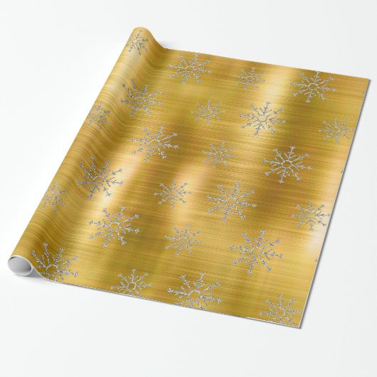シルバーエレガント金ゴールドクリスマスの雪の結晶の休日 ラッピングペーパー (アンロールド)