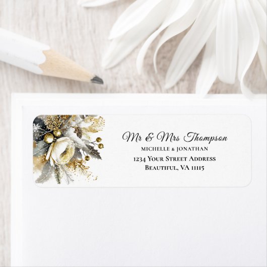 シルバーエレガント金ゴールドクリスマスウィンターウェディング ラベル (インサイチュ)