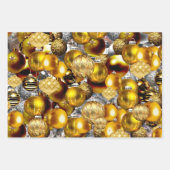 シルバーエレガント金ゴールドクリスマスオーナメント休暇W ラッピングペーパーシート (正面)