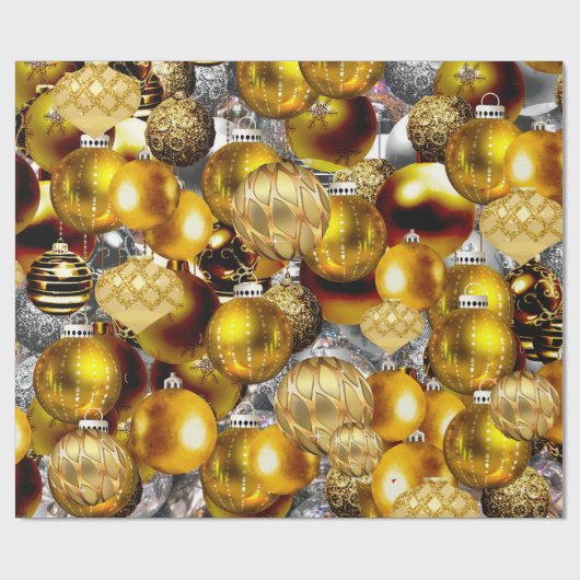 シルバーエレガント金ゴールドクリスマスオーナメント休暇W ラッピングペーパー (フラット)