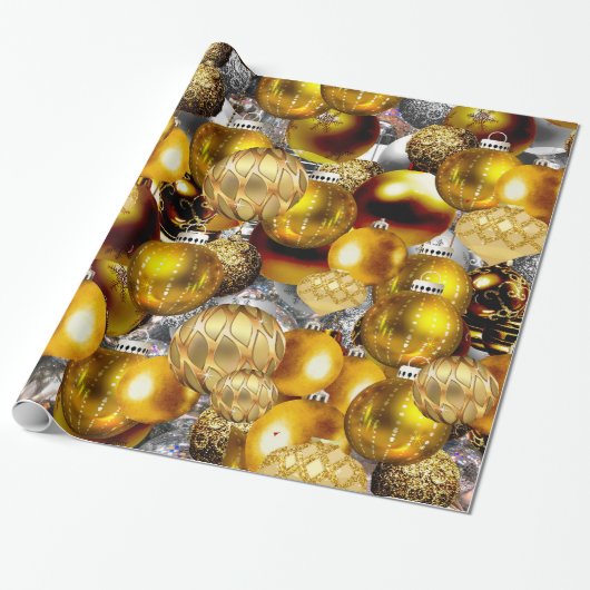 シルバーエレガント金ゴールドクリスマスオーナメント休暇W ラッピングペーパー (アンロールド)