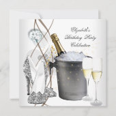 シルバーエレガント金ゴールドシャンパンハイヒールパーティー 招待状 (正面)