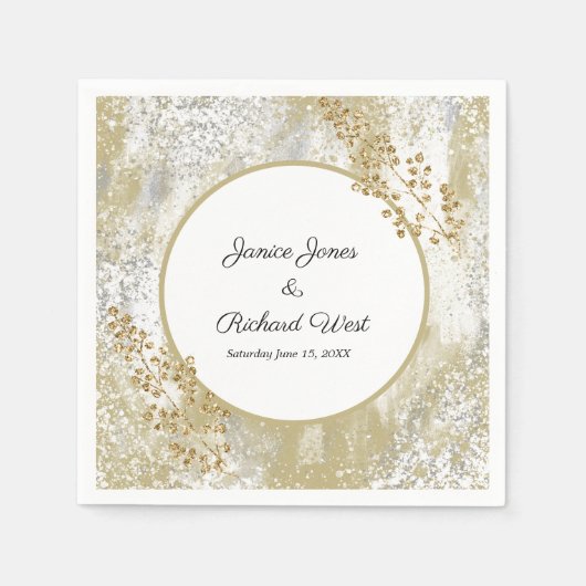 シルバーエレガント金ゴールドフレームのカスタムウェディング スタンダードカクテルナプキン (正面)