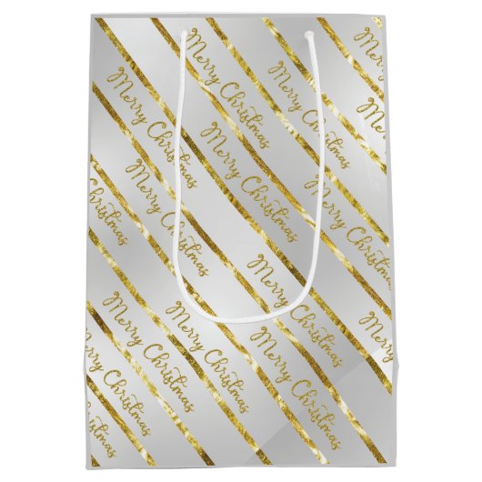 シルバーエレガント金ゴールドメリークリスマス ミディアムペーパーバッグ (裏面)