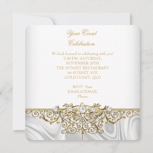 シルバーエレガント金ゴールドレースダイヤモンドバースデーパーティー 招待状 (裏面)