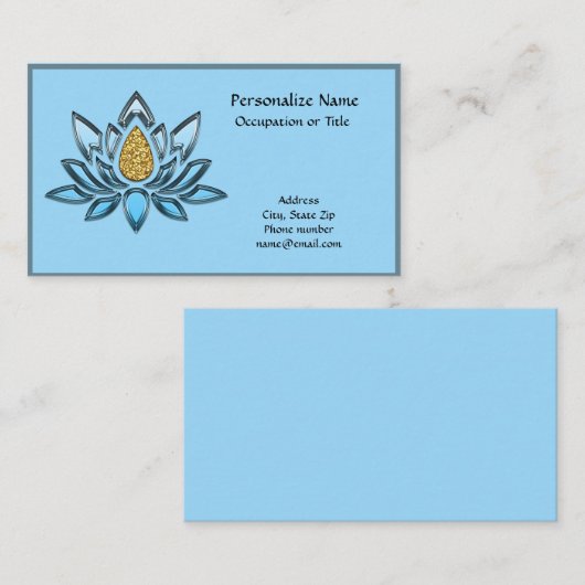 シルバーエレガント金ゴールドロータスフラワー禅ヨガ 名刺 (正面/裏面)