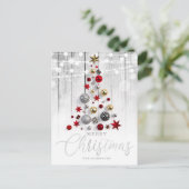 シルバーエレガント金ゴールド素朴クリスマスツリーホリデイ シーズンポストカード (スタンド正面)