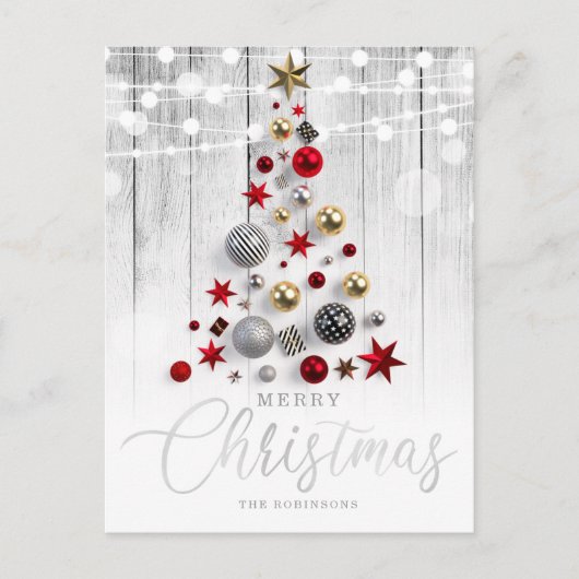 シルバーエレガント金ゴールド素朴クリスマスツリーホリデイ シーズンポストカード (正面)
