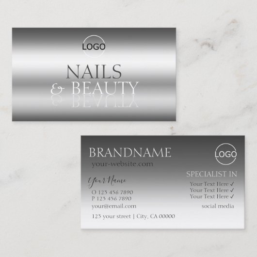 シルバーエレガント鏡スタイリッシュフォントシックとロゴ 名刺