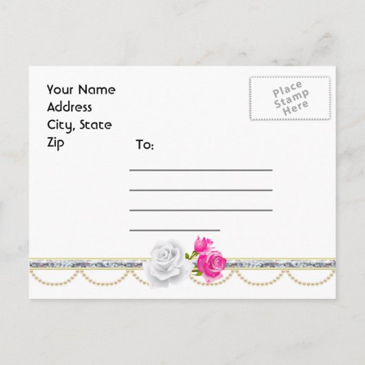 シルバーエレガント・ダマスクとピンク・ローズがデートを守る 案内ポストカード (裏面)
