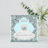 シルバーエレガント&ティール(緑がかった色)ブルーキンセアニェラ 招待状 (スタンド正面)